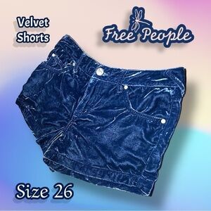 Free People Velvet Blue Midrise Five Pockets Shorts Size 26